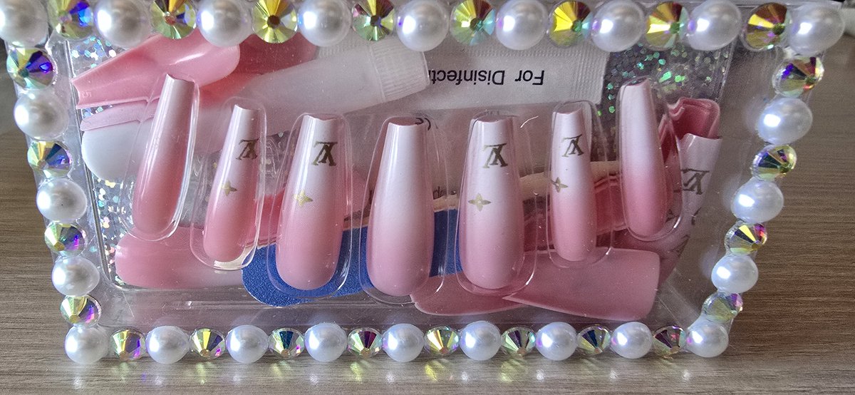 De 2 Lalas - Kunstnagels - nep nagels - plak nagels - diamandjes - steentjes - press on nails - 24 stuks - secondenlijm + nagelpatches - vijl - bokkepootje - alcoholdoekje