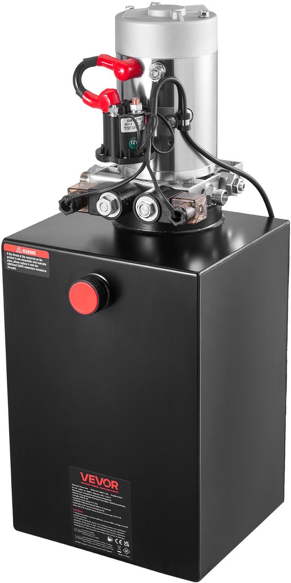 VEVOR 20 Qt Hydraulische Krachtbron, Dubbelwerkende Kipperaanhangerpomp, Maximale Openingsdruk 22 Mpa en Debiet 3,4 L/Min, 12 V DC Hydraulische Pomp met Metalen Reservoir voor Kipperaanhangers, Zwart van Merkloos — afbeelding 2