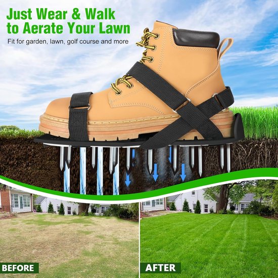 Beluchtingsschoenen voor gazon - voorgemonteerd - met spikes voor gazonbeluchting in tuin en erf - zwart van Merkloos	 — afbeelding 3
