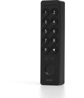 Zwart Nuki Keypad 2 met numeriek toetsenbord, vingerafdruksensor en NFC-logo.