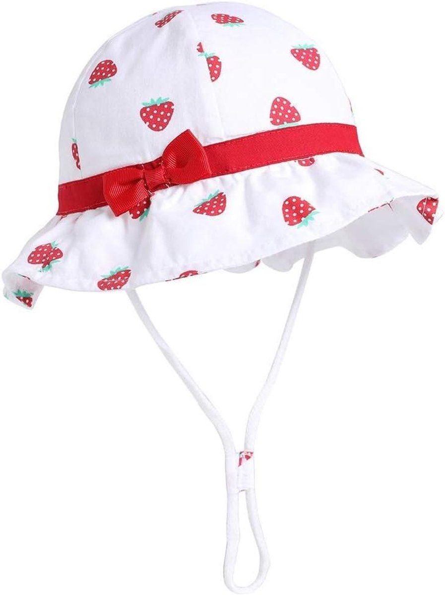 Zomer Baby Meisjes Zonnehoed Katoen UPF 50+ met Verstelbare Kinband Kersenprint