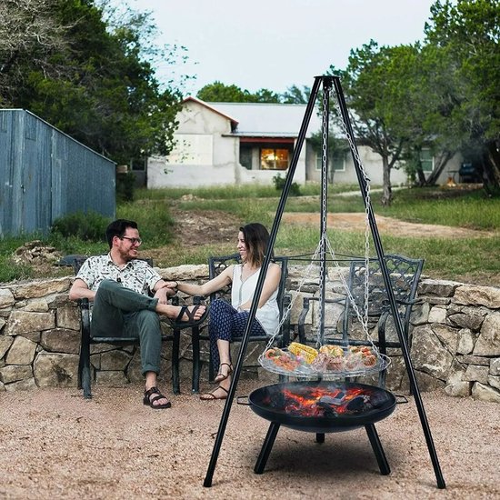 Rolu Barbecue - Vuurschaal BBQ - 94 × 94 × 149,5 CM - Grill Set - Grilloppervlak Ø52 CM - Driepoot Constructie - Dutch Oven van Merkloos — afbeelding 2