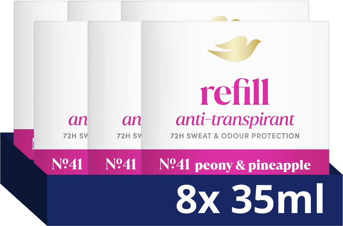 Dove Anti-Transpirant Refillable Deodorant - No. 41 Peony & Pineapple - beschermt tot 72 uur tegen zweet en lichaamsgeur - 8 x 35 ml