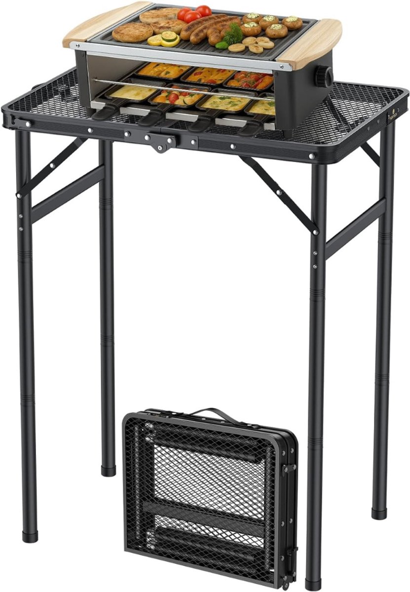 HEZIVO® BBQ Bijzettafel - Barbecue Tafel - Dienbladtafel - Grillwagen Opvouwbaar - Hoogte Verstelbaar - 60 x 40 x 75 cm