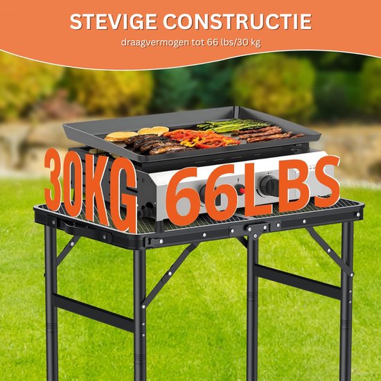 HEZIVO® BBQ Bijzettafel - Barbecue Tafel - Dienbladtafel - Grillwagen Opvouwbaar - Hoogte Verstelbaar - 60 x 40 x 75 cm van Hezivo — afbeelding 4
