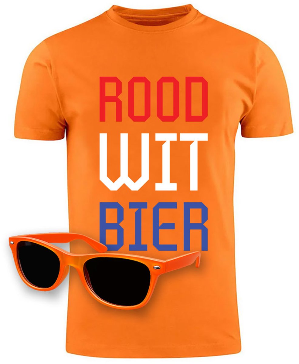 Oranje T-shirt Nederlands Elftal Voetbal Bier + Zonnebril