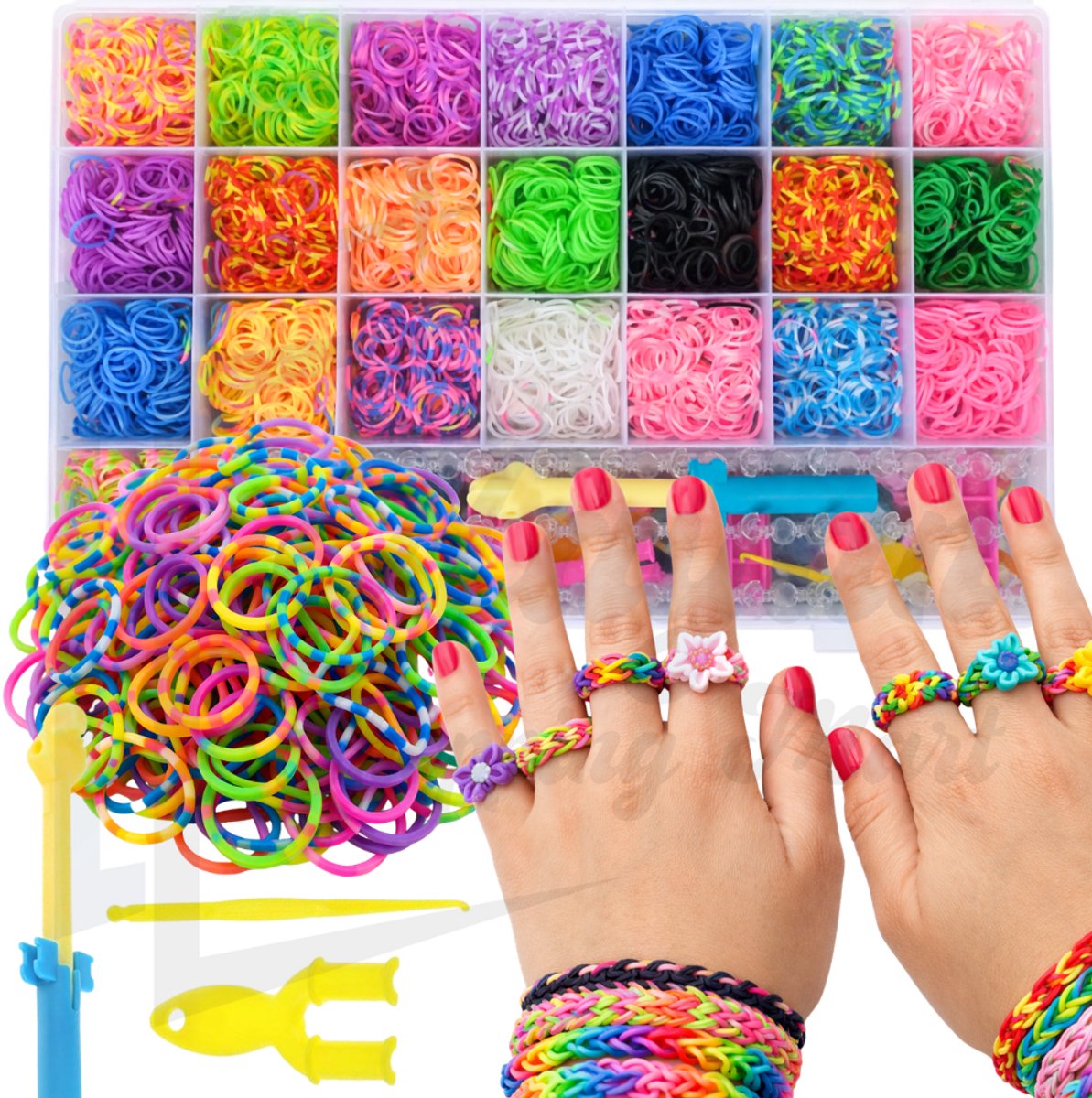 Armbandjes Maken Set XXL – 6800 Elastiekjes – Armbandjes Maken Kit met 22 Kleuren – Inclusief Loom & Accessoires – Kinder Knutselset – armbandjes maken meisjes – armbandjes maken knutselpakket – elastiekjes armbandjes – 85036