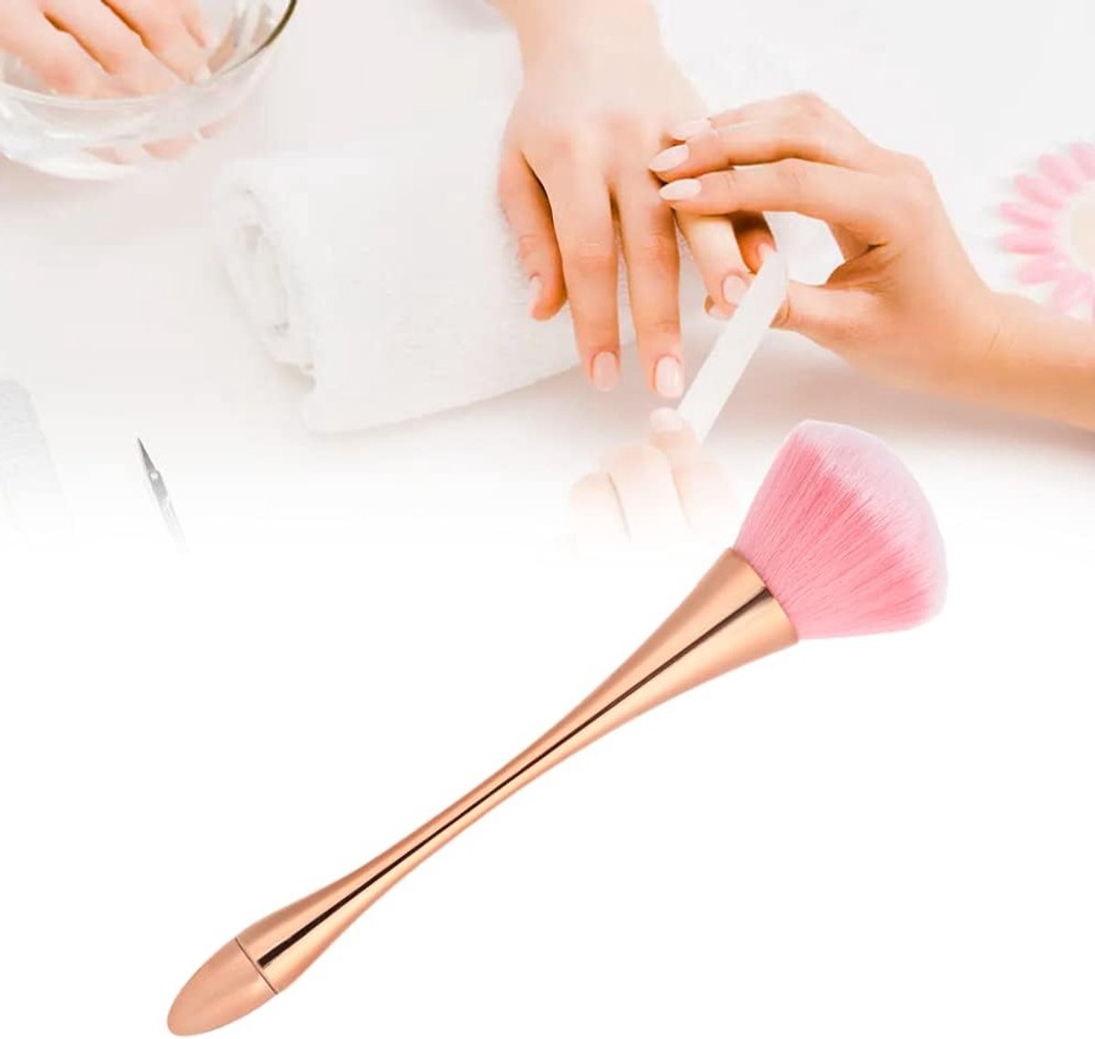 Manicure Borstel voor het Verwijderen van Nagelstof - Handmatige Reiniging, DIY Nagelkunst en Poeder Make-up, 1 Stuk, Roze Kop
