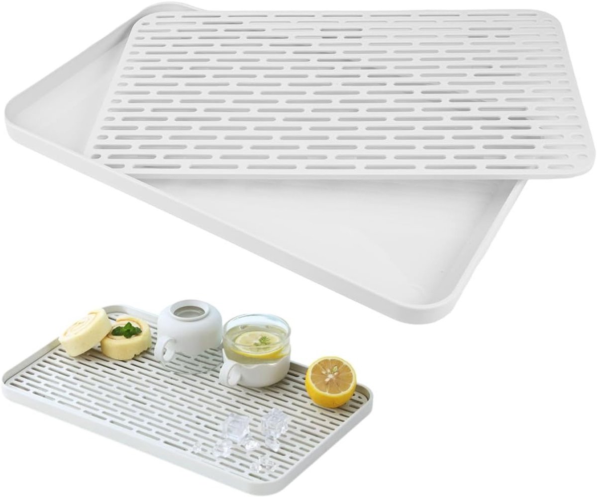 Afdruipmat - multifunctioneel afdruiprek voor servies - 31 x 17,5 x 2,2 cm - wit