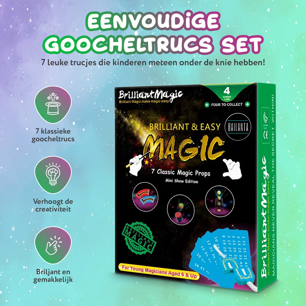Bailanta® Goocheldoos – Voor Kinderen - Complete Goochelset met 7 Goocheltrucs – Inclusief Nederlandse Handleiding – Magic Set Cadeau - Vanaf 6 Jaar - Goochelen — afbeelding 3