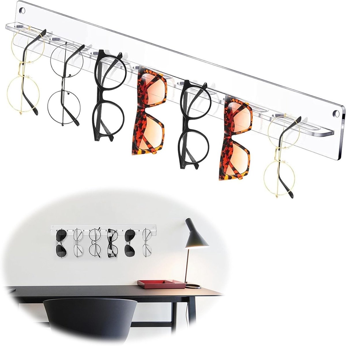Wandhouder voor Brillen en Zonnebrillen - Acryl Rack Organizer voor Lezen, Transparant en Ruimtebesparend, 38 cm x 3.8 cm