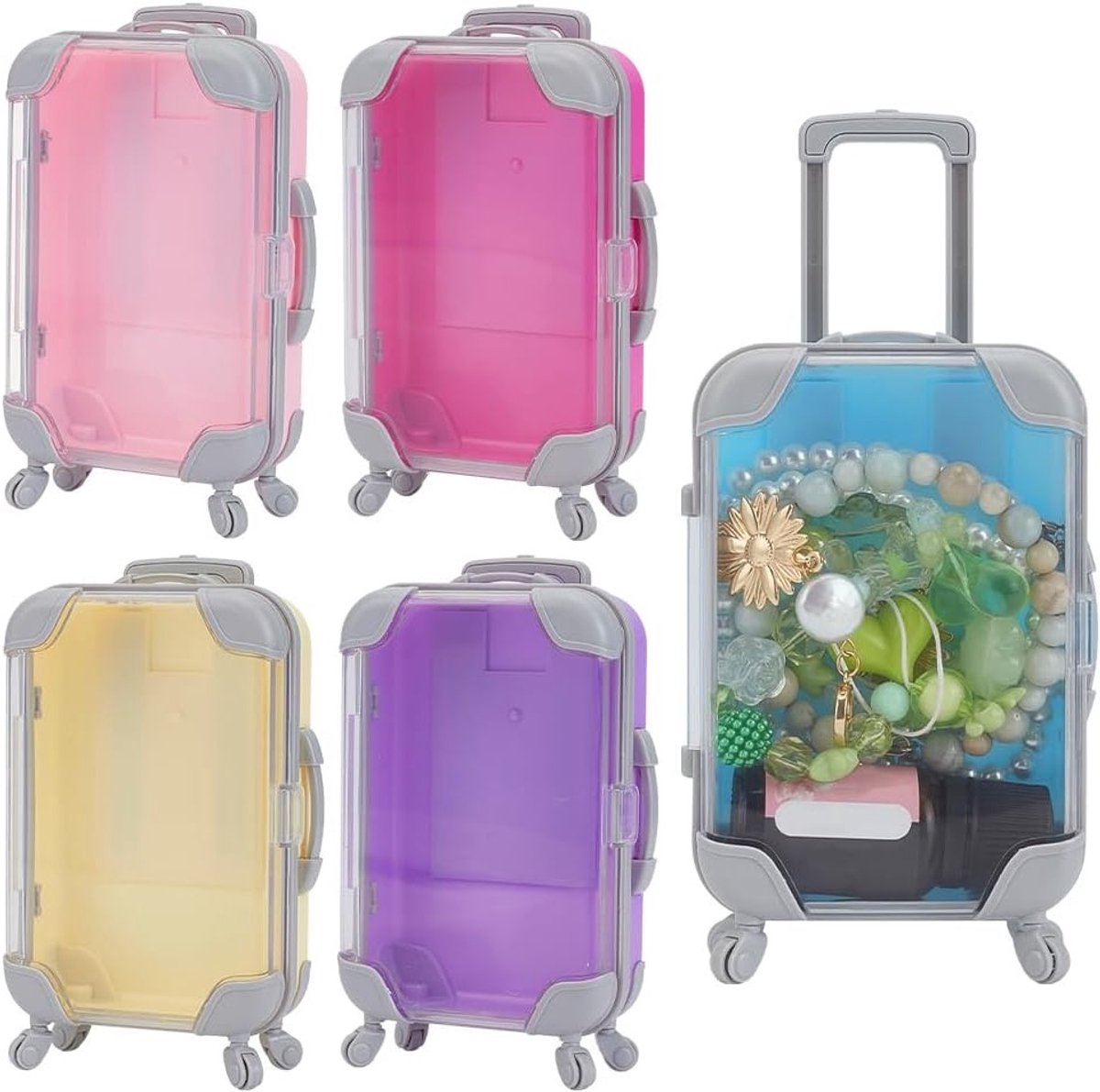 Set van 5 Plastic Mini Koffer Opbergdozen, 10.5 x 6.5 cm, Ideaal voor Feestjes, Sieraden en Snoepjes