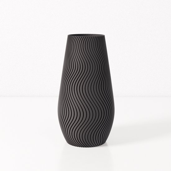 Fleuriek vaas SOFIA - Zwart H50 cm - Grote smalle designvaas / vloervaas - Luxe blikvanger met golvend patroon