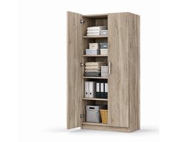 Hoge opbergkast met deuren – 180 cm – 80 cm breed – Archiefkast – 5 planken