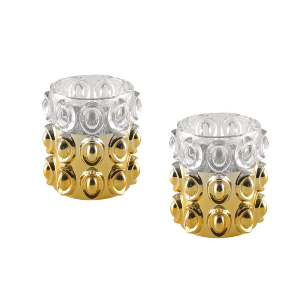 AULICA - Set Half gouden bubbelkaarshouder - Waxinelichtjeshouder - 10x10x11cm - Goud/Transparant - Set 2 stuks
