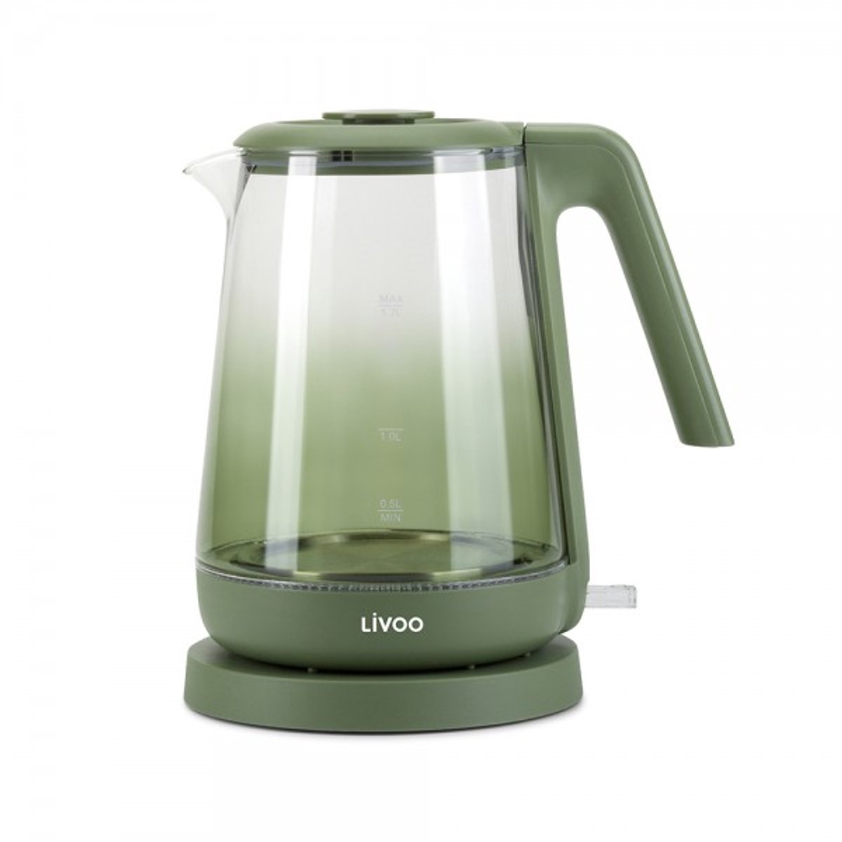 Livoo Glazen Waterkoker 1,7L – 2200W – LED Verlichting – Snoerloos Design - Groen