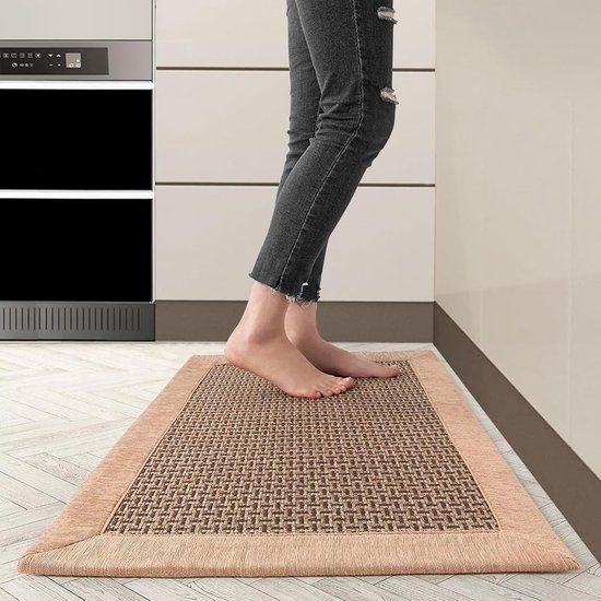 Tapis de cuisine, lavable, antidérapant, tapis de cuisine en coton et lin, tissé, tapis de couloir, tapis de couloir, absorbant, tapis de cuisine pour cuisine, salle à manger, buanderie (marron, 50 x 120 cm)