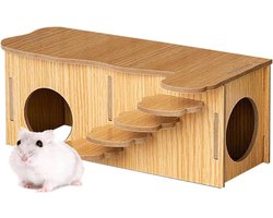 Houten Huis voor Cavia's en Hamsters, Ideaal voor Slapen, Eten en Spelen, 27 x 14 x 10.5 cm, Dierlijke Accessoires, Comfortabel en Duurzaam