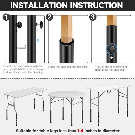 Tafelpoot Verhogers - Meubel Riser - Ergonomisch Werken - Verstevigd Zonder Schudden - 4 stuks - Zwart — afbeelding 3