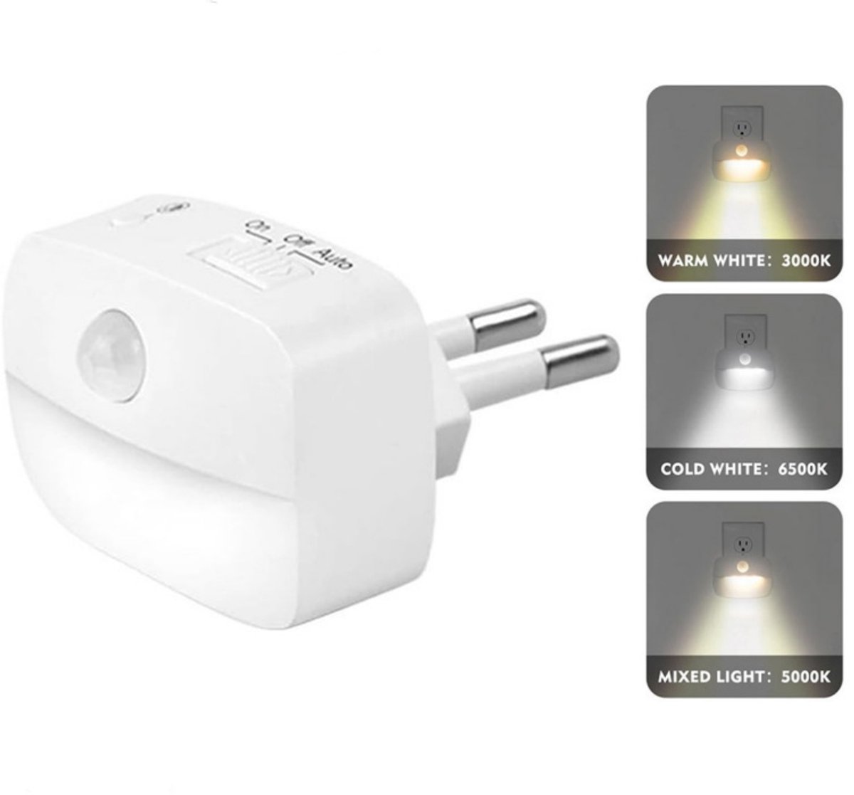 Smart Bewegingssensor Nachtlampje - EU Stopcontact - 3 Lichtstanden - PIR Sensor - LED Nachtlampje voor Gang, Trap en Badkamer