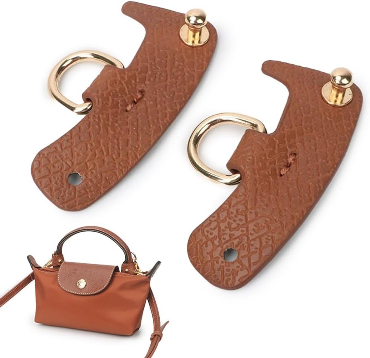 Afneembare D-ringverbindingen van leer voor handtassen, zonder boren en beschadiging, ideaal voor kruisschouderriemen en accessoires