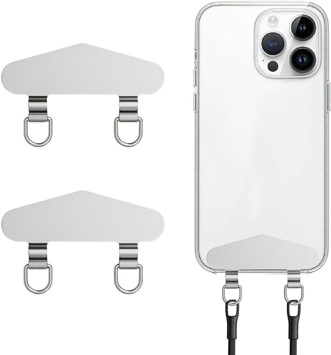 2 Stuks Universele Telefoonhouder, Dubbele Gesp, Krasbestendig, Mobiele Telefoon Lanyard Pad voor Complete Hoesjes, Geschikt voor Diverse Telefoons