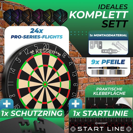 KESSER® Dartbord Sisal met Surround Ring Zwart - 38-delige Dart Set inclusief 9x Dartpijlen en 21x Dartflights + Accessoires van Merkloos — afbeelding 5