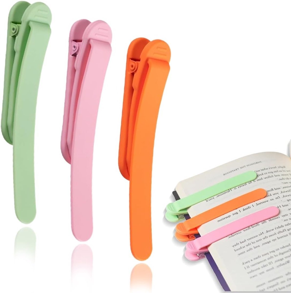 Kleurrijke Bookmark Clips - 3 Stuks Siliconen Boekenleggers voor Lezers, Studenten en Docenten (Groen, Oranje en Roze)