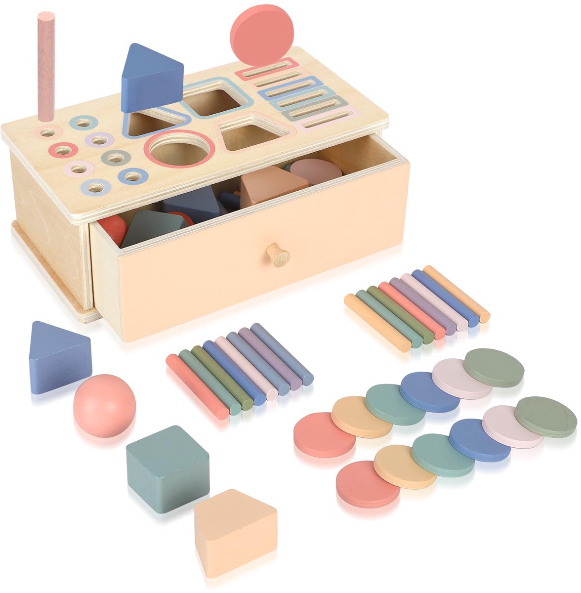3-in-1 Montessori blokkensorteerspeelgoed - 0,6 kg - Geschikt voor kinderen van 2-9 jaar - Bevat vaste onderdelen - Vormen sorteren - Kleuren sorteren educatief speelgoed - Gooispel, geschikt voor peuters, jongens en meisjes - Kleurrijk