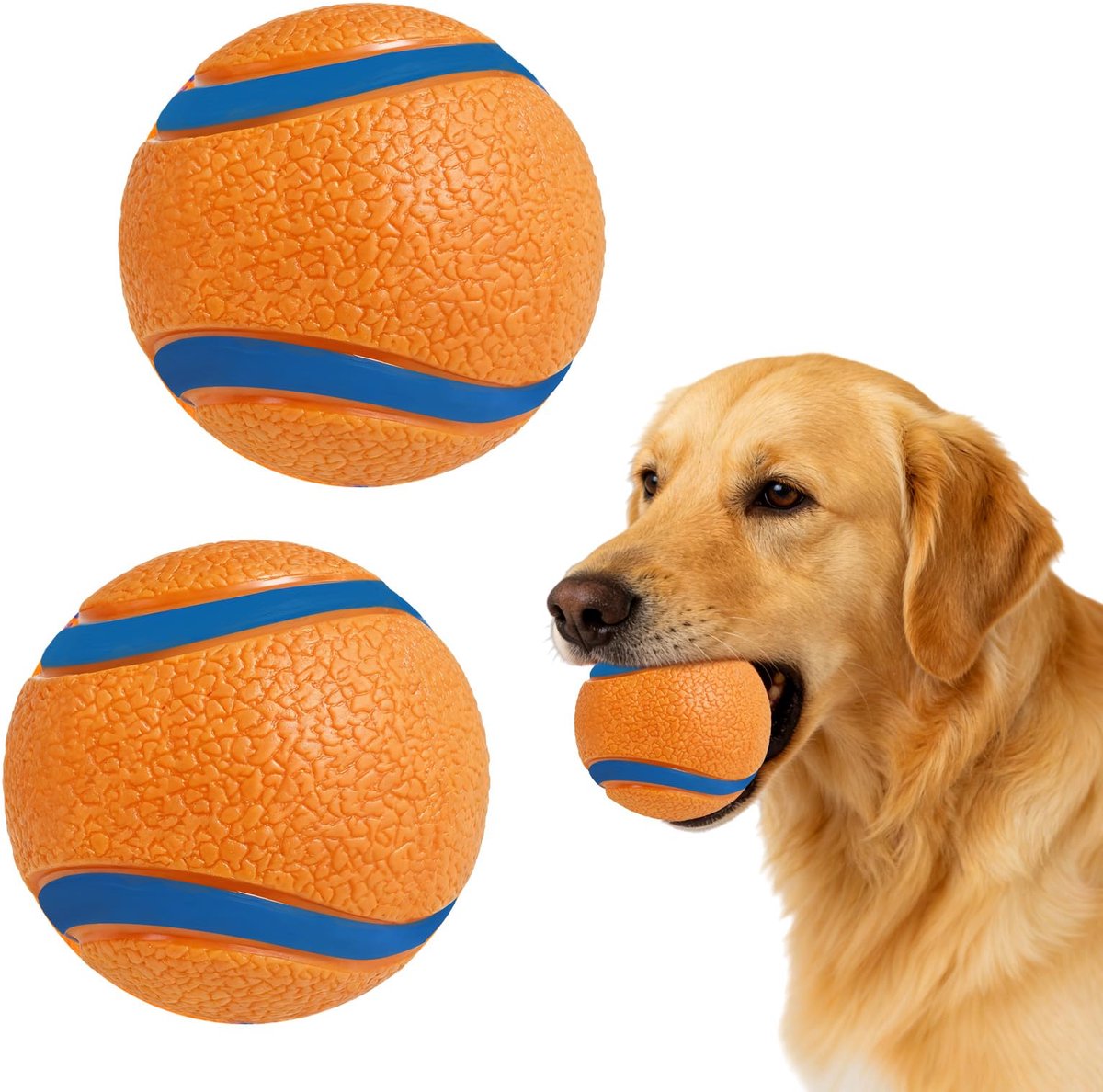 carmdering - Interactieve Hondenbal - Hoge Stuiterbal voor Honden - Hondenspeeltje - Ingebouwd Fluitje - Tandreiniging - Stevig Rubber - Felle Kleuren Oranje en Blauw - Ideaal voor Buiten - 2 Stuks