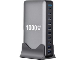 Desktop Oplader Hub 1000W GaN4 – 10 Poorten Oplaadstation (8x USB-C, 2x USB-A) – Snellader / Fast Charger – Universele Lader Geschikt voor Iphone en Samsung