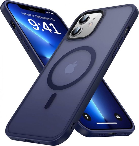 Hoesje Geschikt voor Apple iPhone 12 / 12 Pro - Compatibel met MagSafe - Matte Beschermhoes - Back Cover met Magneet - Geschikt voor Draadloos Opladen met Magnetische Ring - Blauw