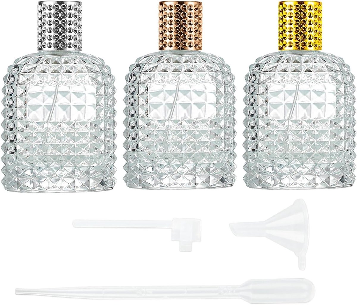 Draagbare parfumfles met dop, set van 3, navulbare glazen sprayflessen, ideaal voor reizen, inclusief pipetten en trechter voor vrouwen