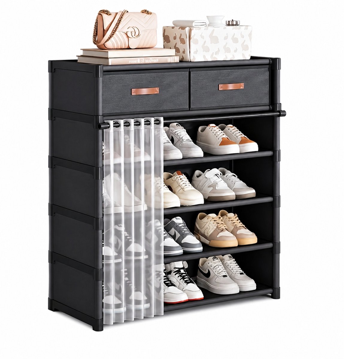 CINK Home® Schoenenkast 6-Laags – Schoenenrek met Lade – Opbergkast voor 12-18 Paar Schoen
