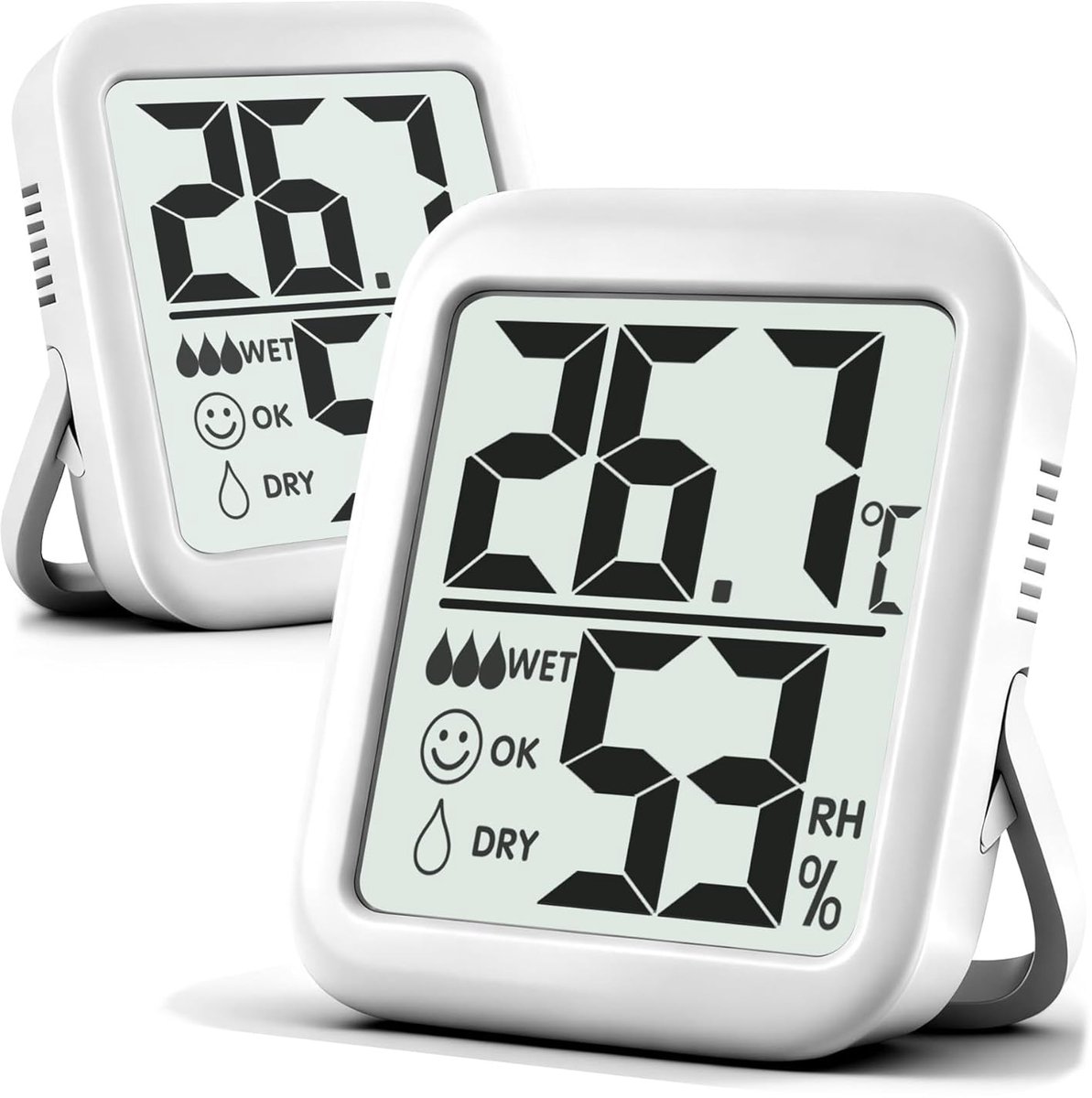 carmdering - Digitale Hygrometer Thermometer - Digitale Vochtigheid En Temperatuurmeter - Indoor Monitor - Realtime Meting - Hoge Nauwkeurigheid - ABS Kunststof - Groot LCD Scherm - Veelzijdige Plaatsing - 2 Stuks -Wit