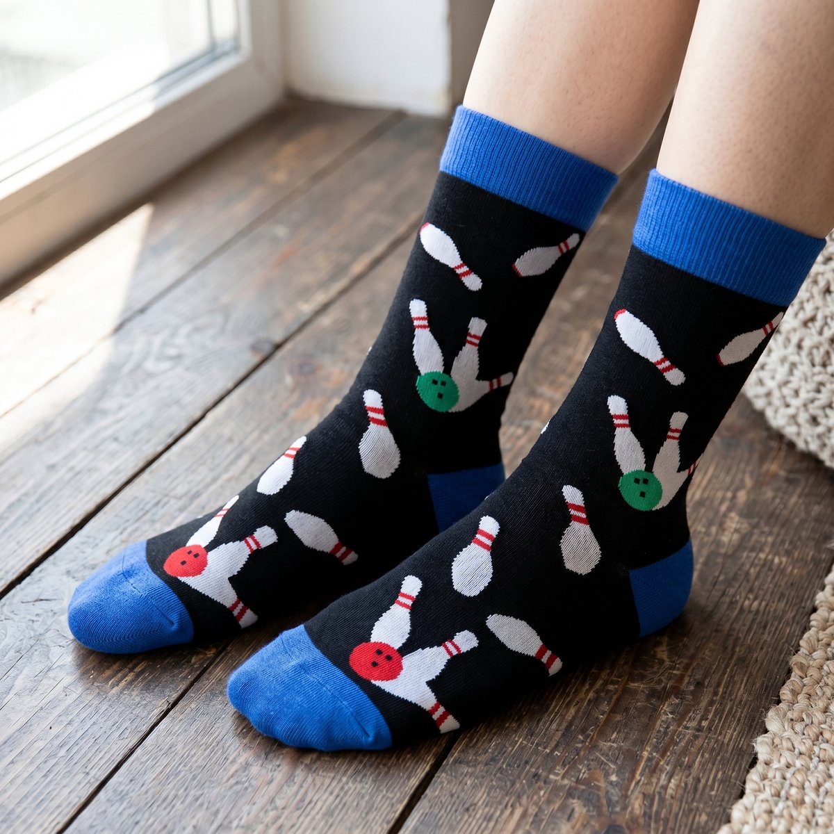 Sokken heren - zwart - blauw - print bowling - 40-46 - cadeau voor hem - Kerstcadeau - vaderdag cadeau - verjaardagscadeau - gift - geschenk