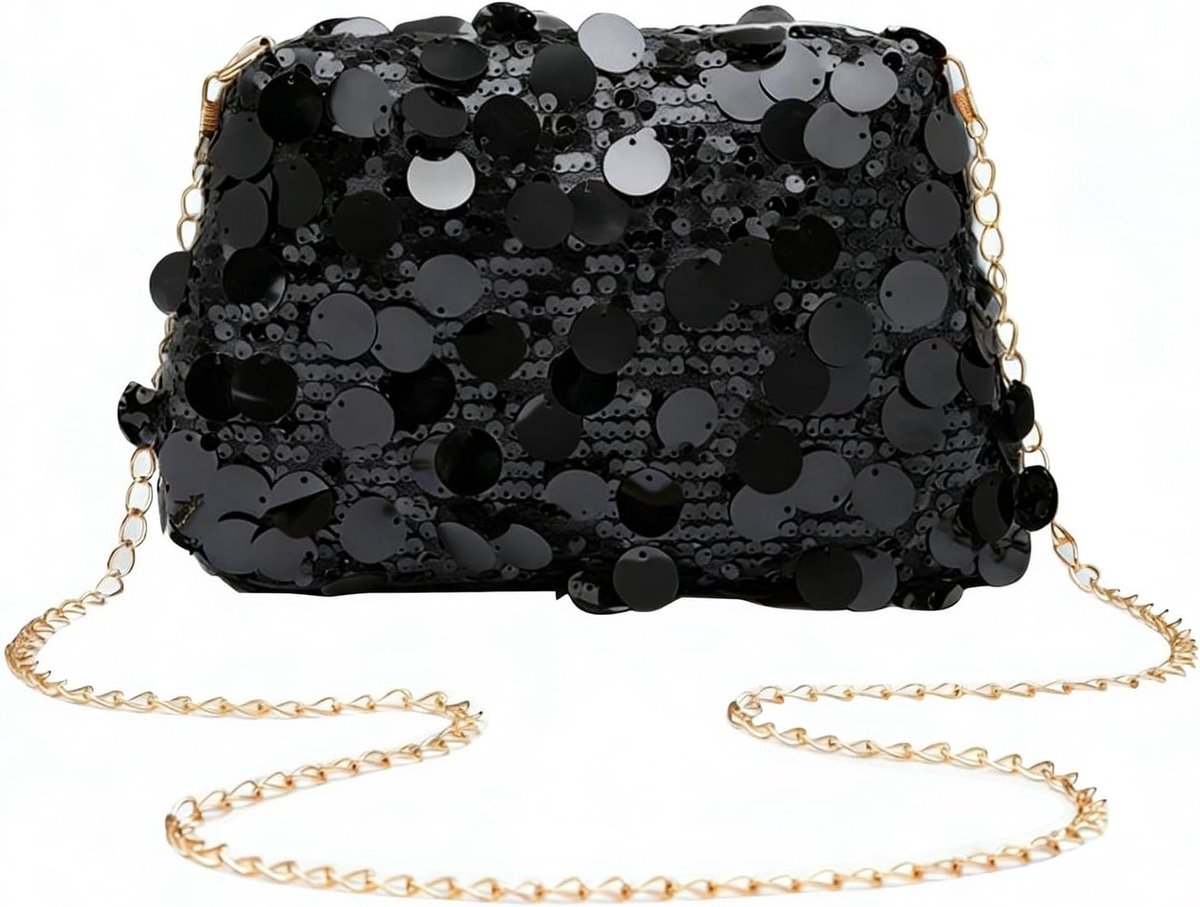 Glinsterende Crossbody Tas voor Dames, Verstelbare Schoudertas voor Avondjes Uit, Bruiloft en Feestjes met Pailletten en Bling Effect