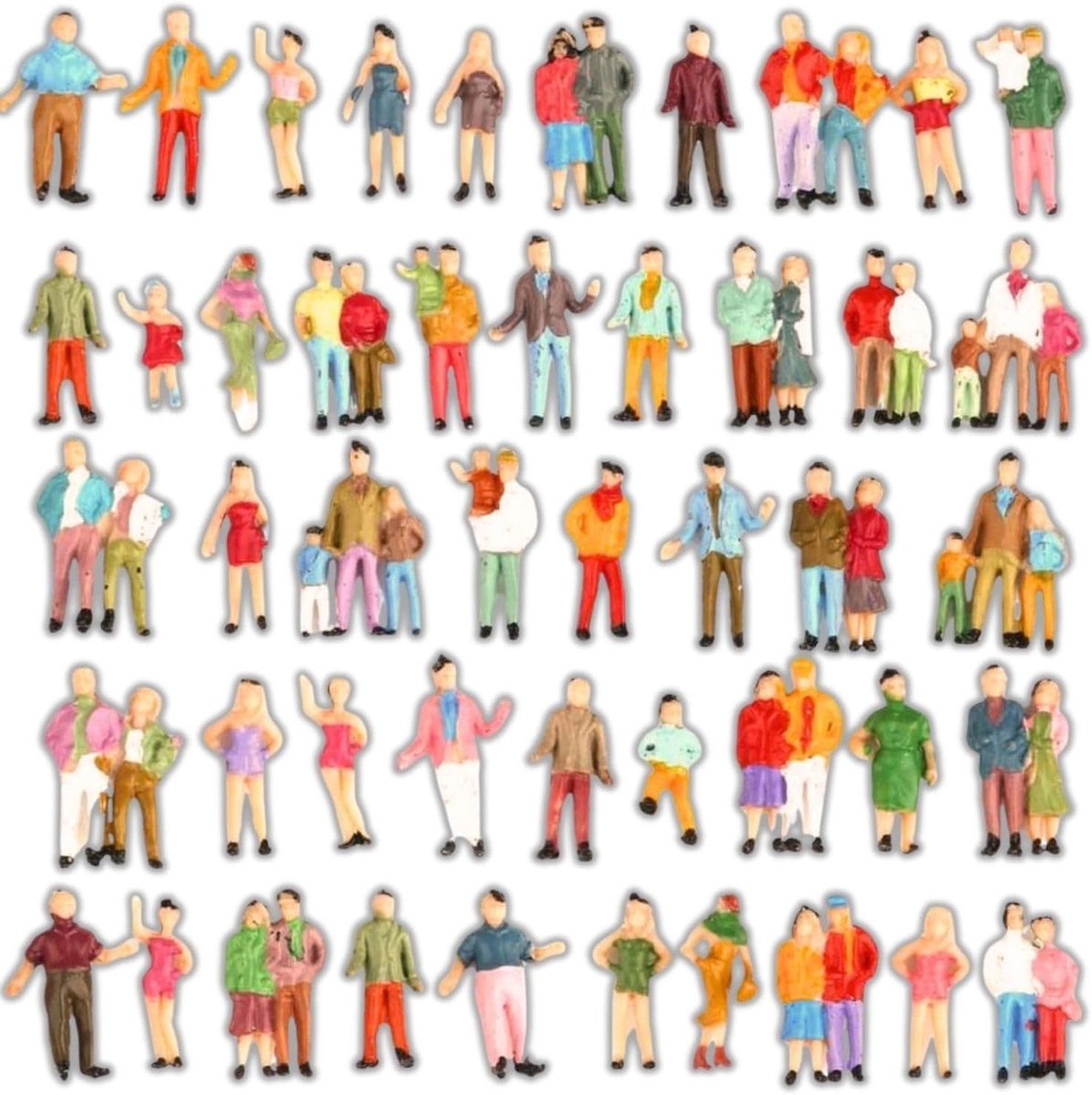 40 Stuk Model Figuren voor H0 Spoor 1:87, Diverse Staande Figuren en Passanten voor Diorama's