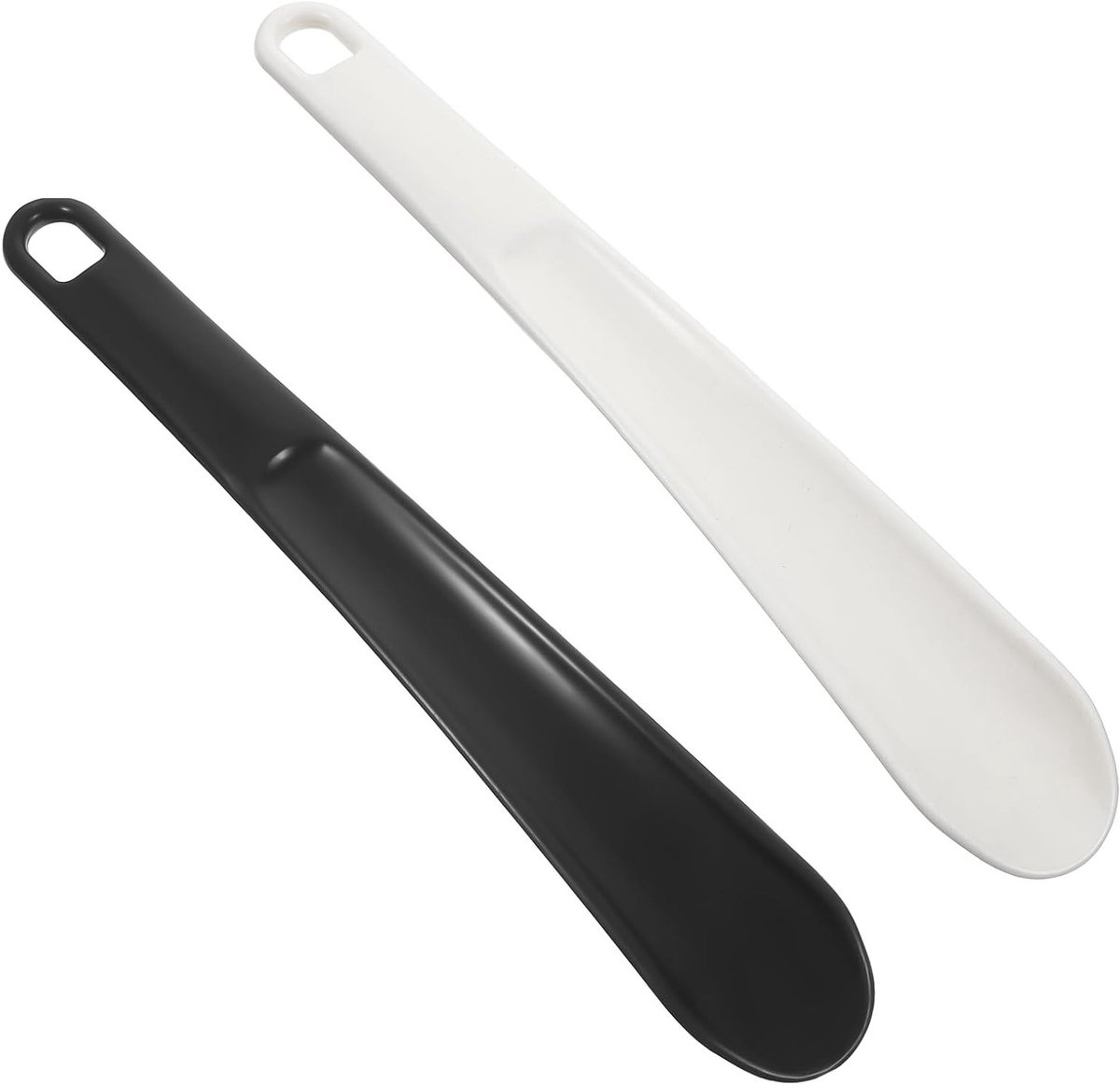 Schoenlepel van kunststof met lange handgreep, zwart en wit, 2 stuks voor leren sportschoenen en skischoenen, ideaal voor eenvoudig aan- en uittrekken