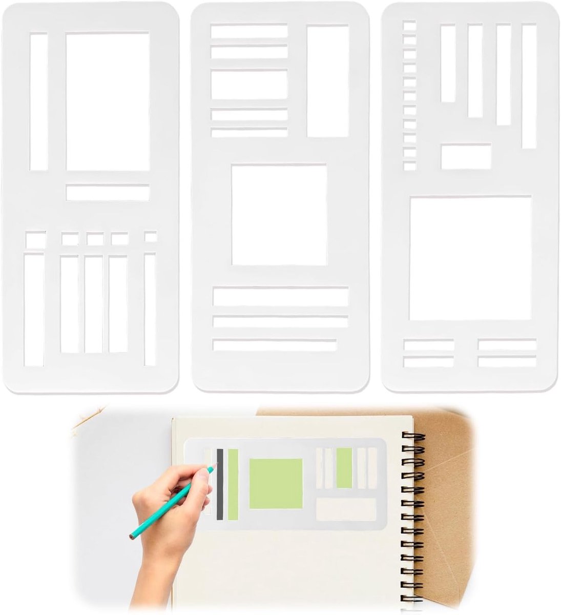 Set van 3 Flexibele Planner Sjablonen voor Handgemaakt Journaling, Creatieve Tekenhulpmiddelen en DIY Scrapbooking