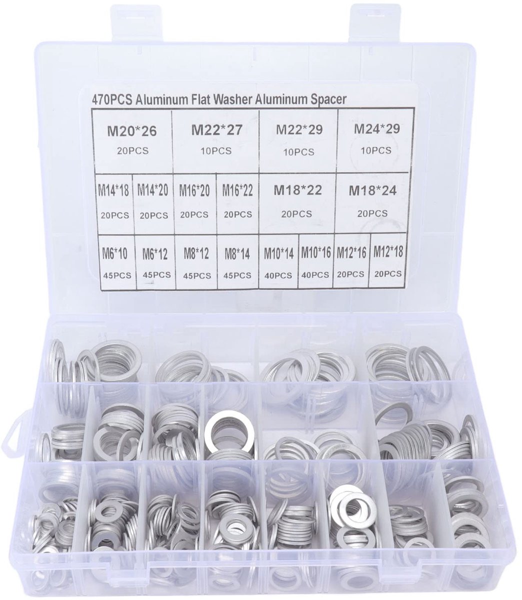Allecto - Afdichtring Assortiment - 470 Stuks - Ronde Platte Ring Kit - Voor Auto Kranen - Aluminiumlegering - Geschikt voor Diverse Toepassingen
