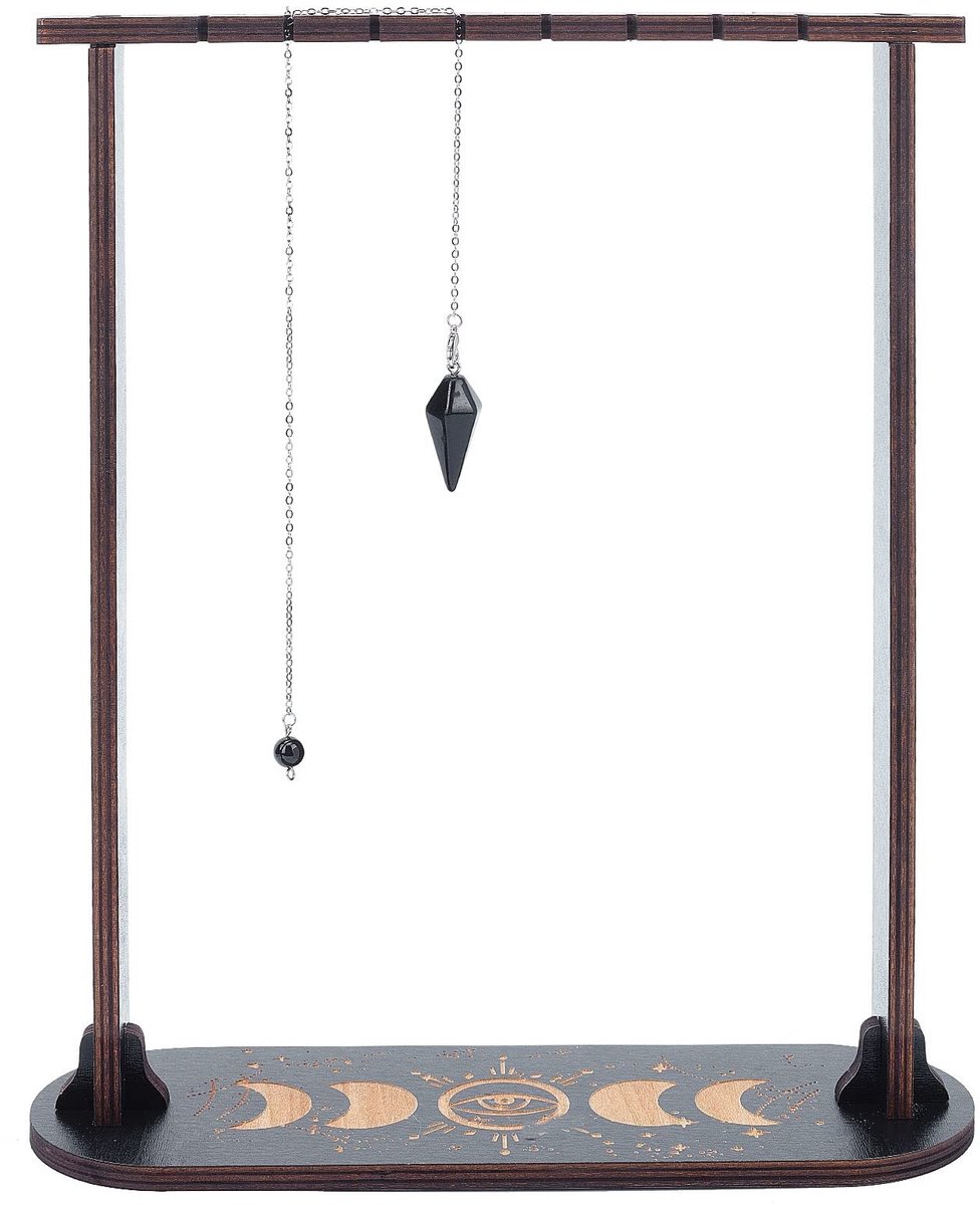 Allecto - Maanfase slinger - Displaystandaard - Houten decor - Zwart - Kristallen houder - Perfect voor stenen en kristallen - 25,8 x 3,15 x 0,98 cm