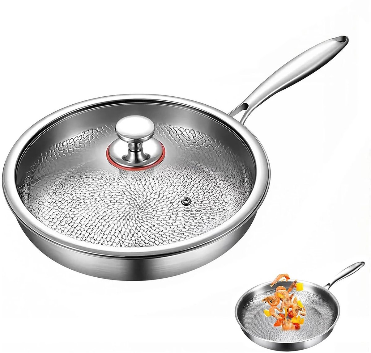 DIMICO - Inductie Pannen - Pan met Deksel - Grote Titanium Koekenpan - Anti-Aanbak zonder Coating - 30CM - Krasbestendig