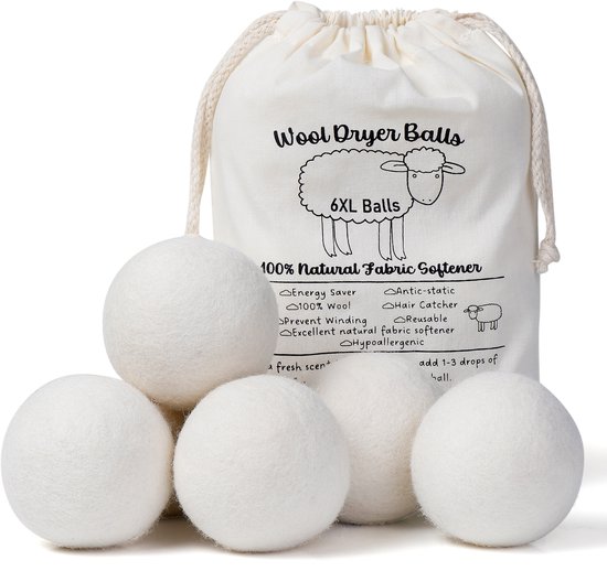 Drogerballen – Wasbollen – Wasdroger ballen – Energiebesparend – Herbruikbare Wollen drogerballen – Dryerballs – Wasballen – 6 stuks