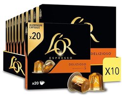 L'OR Espresso Delizioso - 200 (10x20) Koffiecups Compatibel met Nespresso Coffee Machine