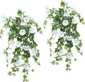 Lot de 2 fleurs artificielles suspendues en plastique, vignes de gloire du matin, pour clôture, intérieur, extérieur, jardin, porche, avant-toit, décoration murale de mariage
