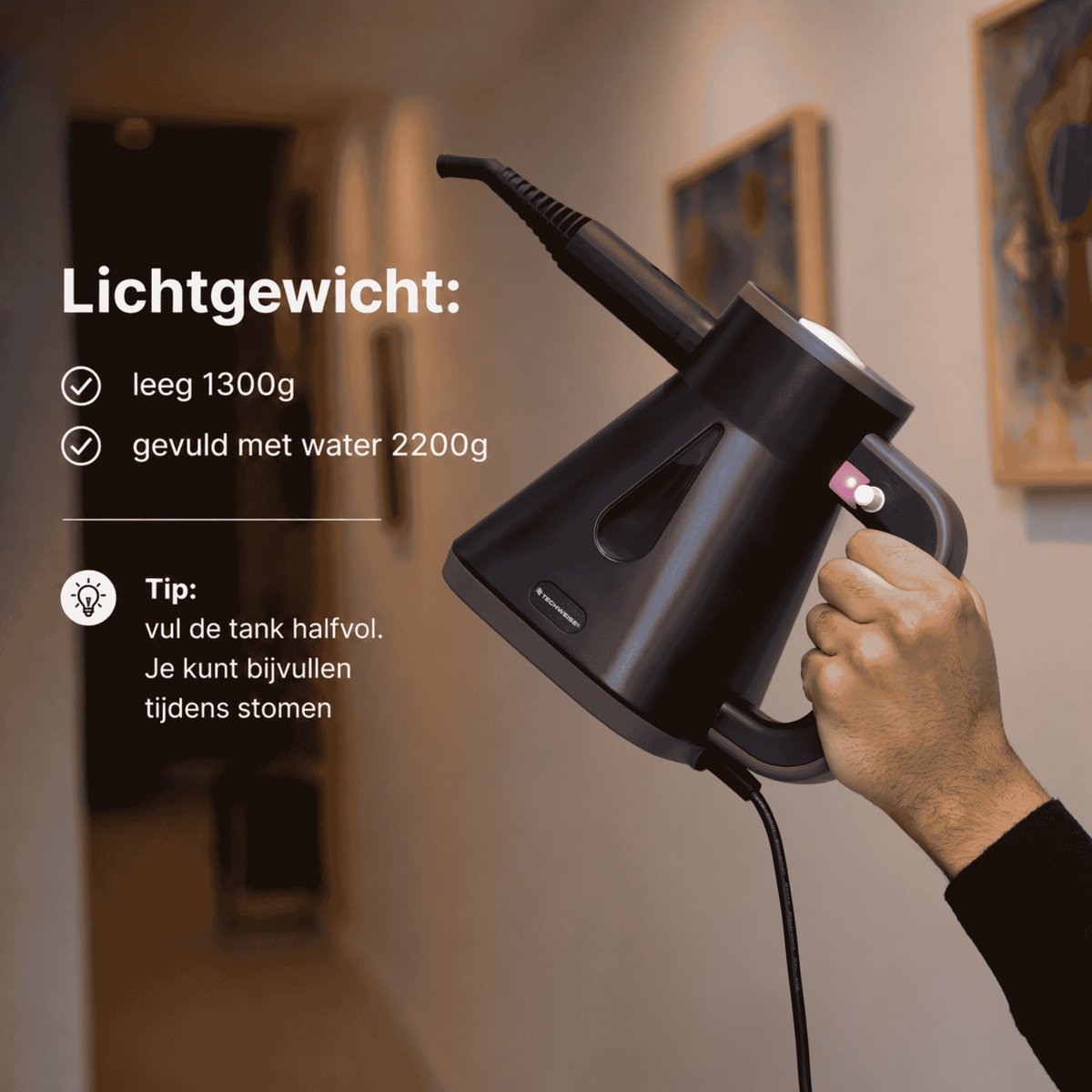 Techweise TS Compact Handstoomreiniger - 15 Accessoires - 1200W 2,6 Bar - Vloer, badkamer en meer - Wet & Dry functie - Handstomer thumbnail 8