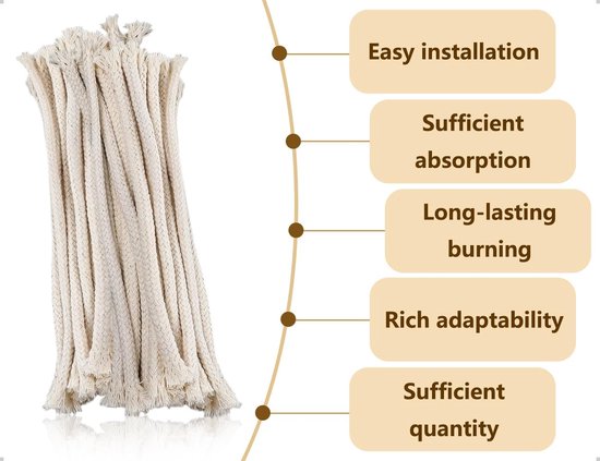 Olielamp Lonten Set van 100 - Katoen - 15cm x 6mm - Vervangende Wieken voor Olielampen & Petroleumlampen - Zuiver Katoen - Lange Brandduur - Camping & Noodverlichting Accessoires — afbeelding 3