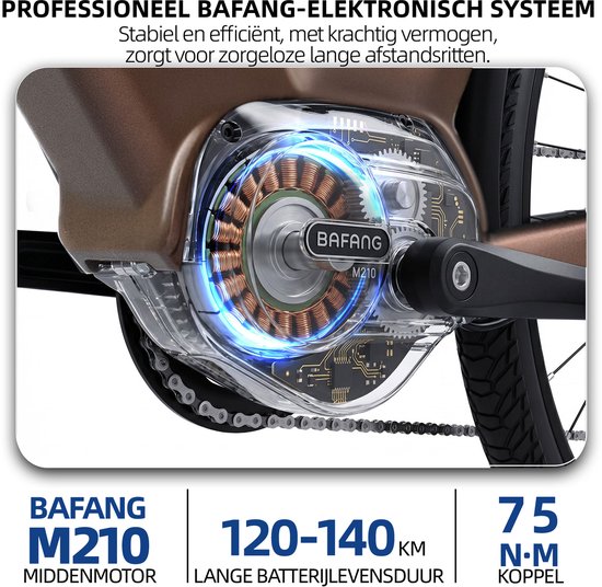 TTGO C7 SE Elektrische Fiets - 648Wh Lithium Accu - Actieradius tot 150 km - 36V 250W Middenmotor - Hydraulische Schijfremmen - 28×2.0 inch Banden - Shimano 9 Versnellingen - Aluminium Frame - LCD Display - Elektrische Stadsfiets - Bruin van TTGO — afbeelding 4