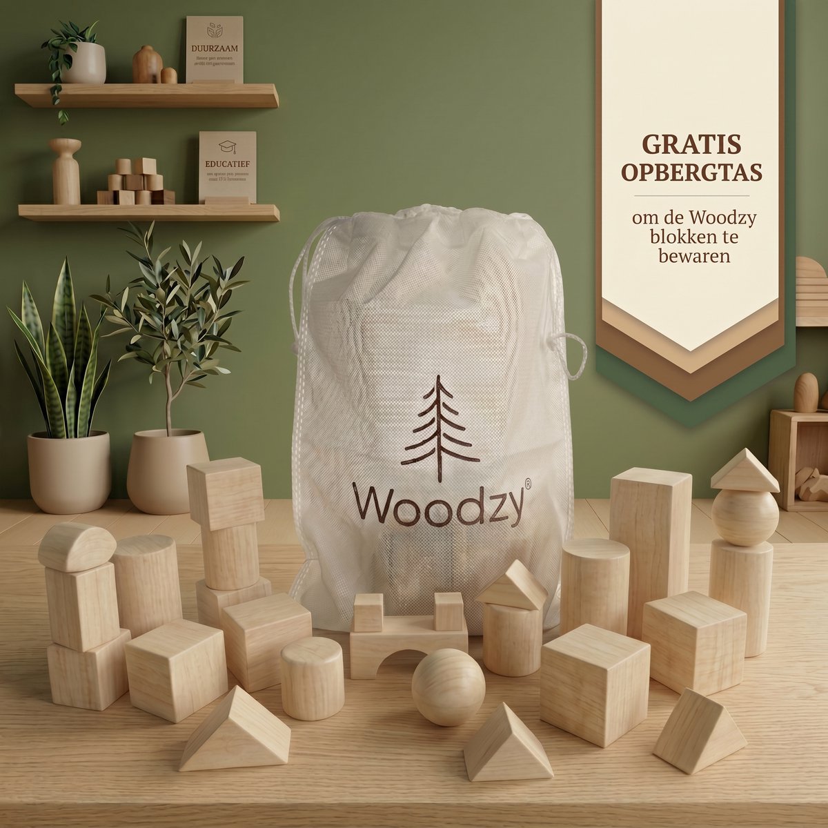 Woodzy Houten Blokkenset 60 Delig – FSC® Gecertificeerd – Montessori Speelgoed – Educatief Speelgoed 3+ Jaar – Naturel Hout – Grote Bouwset – Cadeau Kinderen — afbeelding 4